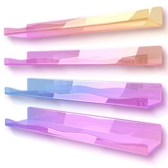 SET OF 4 IRIDESCENT RAINBOW WAVE ACRYLIC DISPLAY WALL SHELVES -- NEW $155 MSRP - Picture 1 of 7